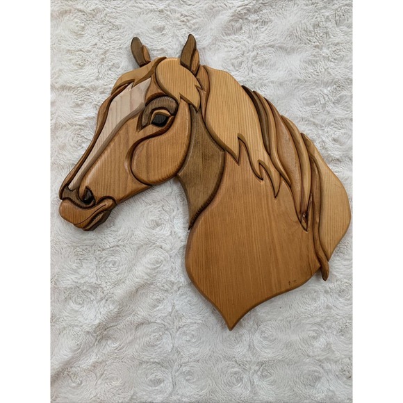 Intarsia Wood Horse Head Intarsia Eddie Brunswick Ohio 17x18 Western Woodwork - Picture 9 of 9